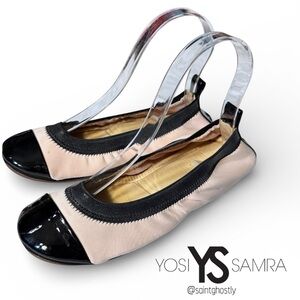 YS Yosi Samra Samantha Beige/Black Leather Foldable Flats Women’s Size 7